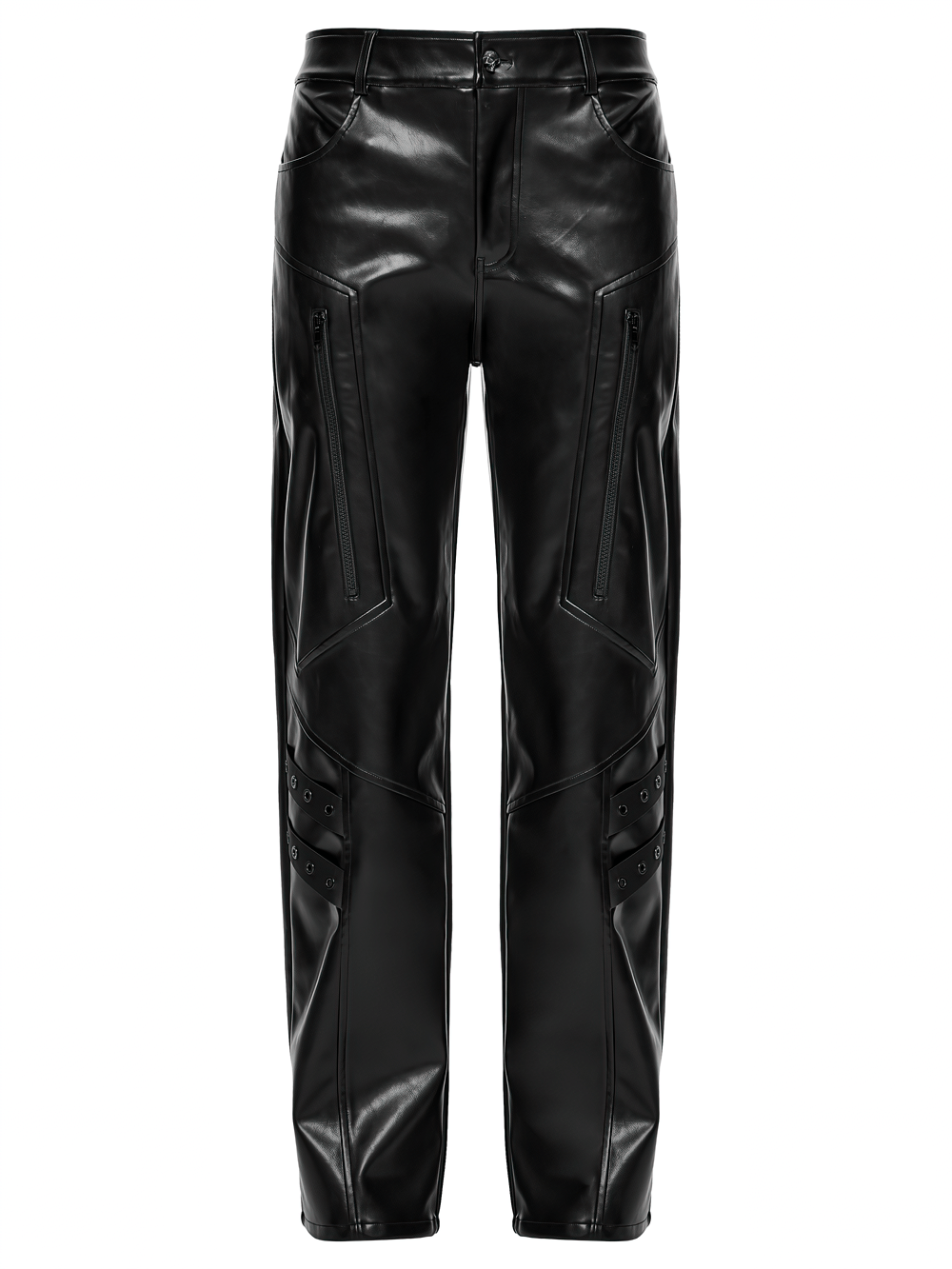 Cyberpunk Straight Black Faux Leather Pants with Zippers