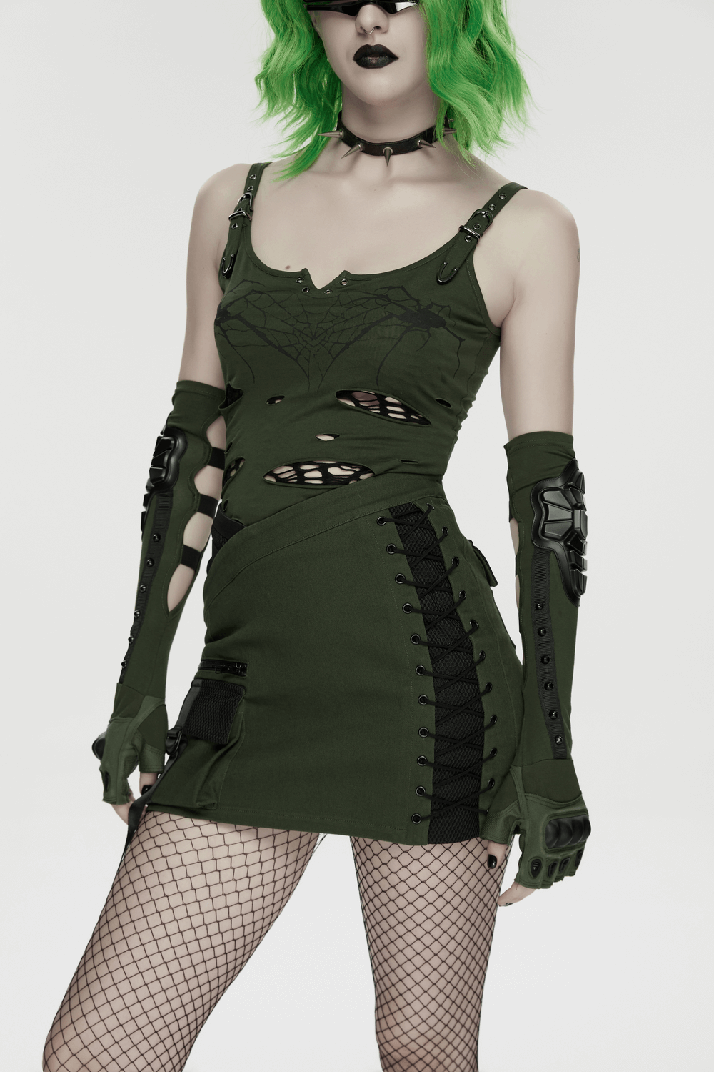 Cyberpunk Tactical Mini Skirt With Lace Up and Pockets