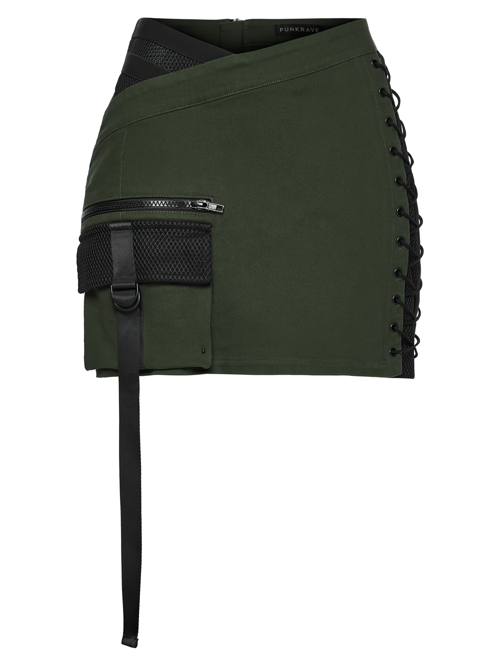 Cyberpunk Tactical Mini Skirt With Lace Up and Pockets