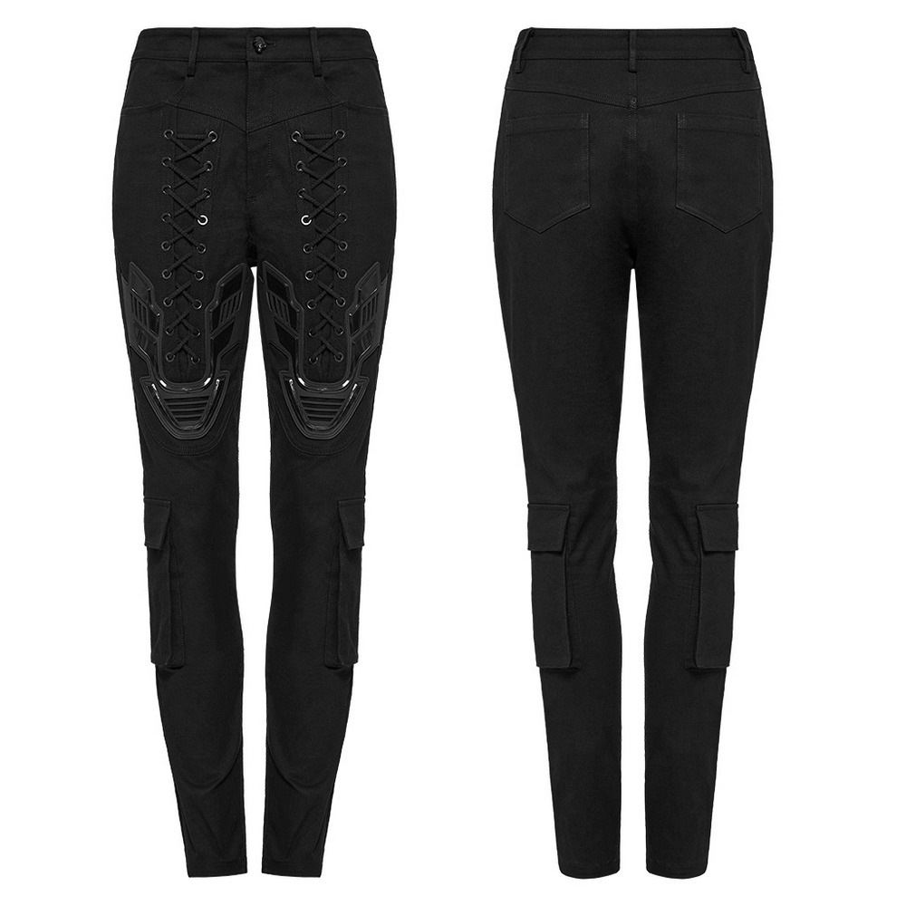 Cyberpunk Tight Trousers with Armor Patch and Drawstrings