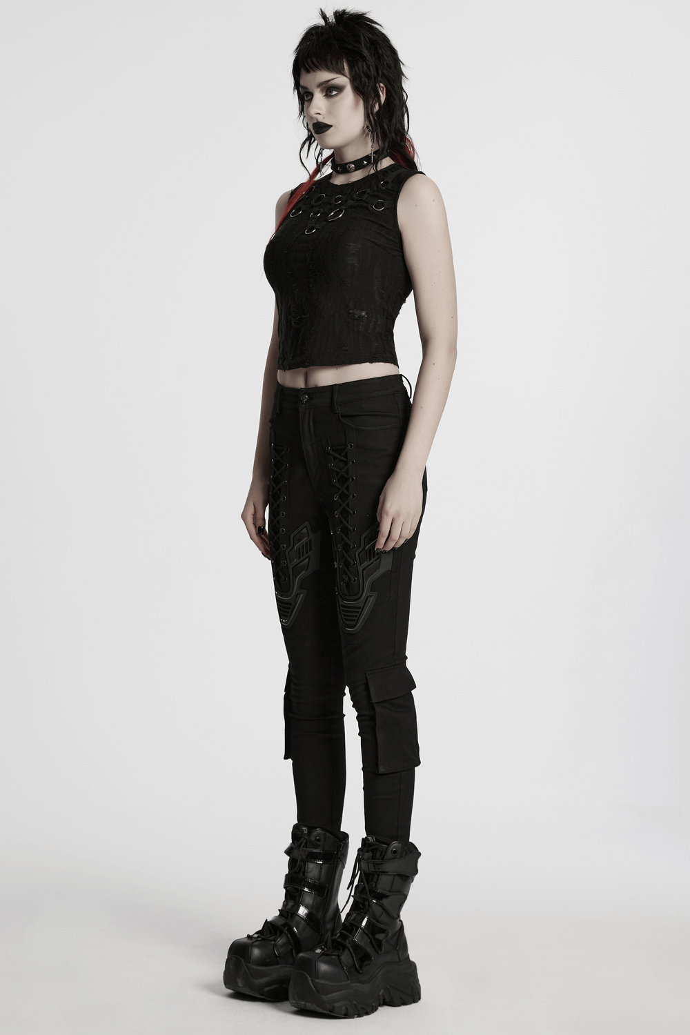 Cyberpunk Tight Trousers with Armor Patch and Drawstrings