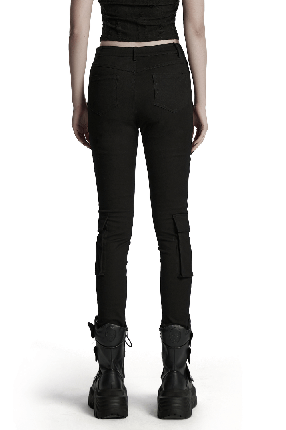 Cyberpunk Tight Trousers with Armor Patch and Drawstrings