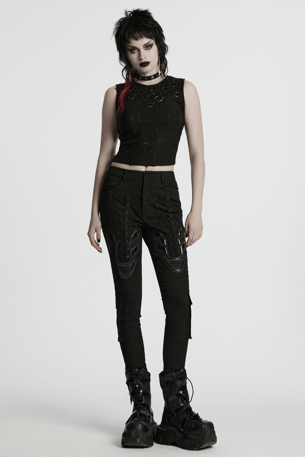 Cyberpunk Tight Trousers with Armor Patch and Drawstrings