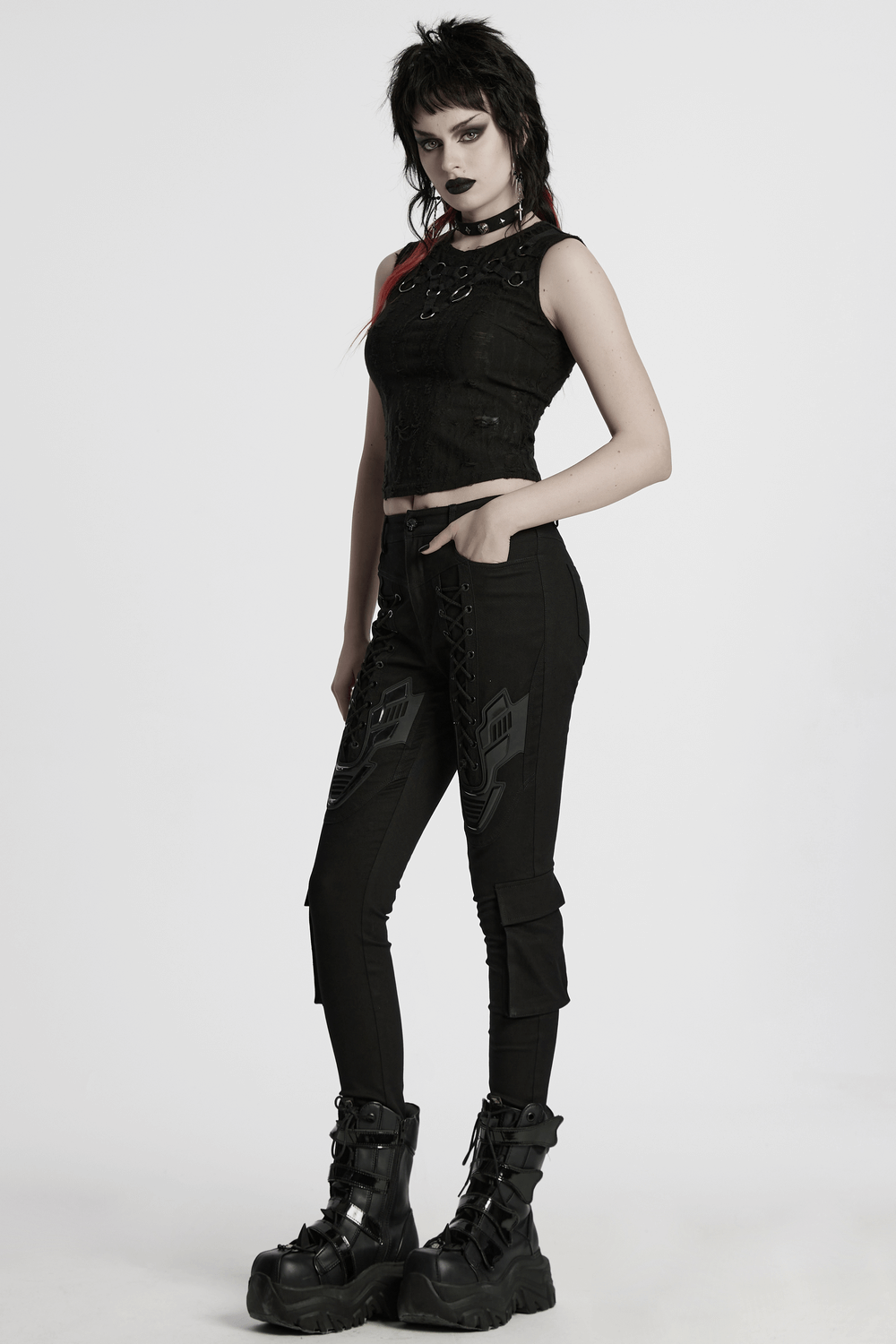 Cyberpunk Tight Trousers with Armor Patch and Drawstrings