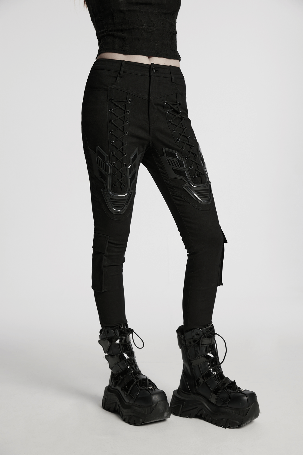 Cyberpunk Tight Trousers with Armor Patch and Drawstrings