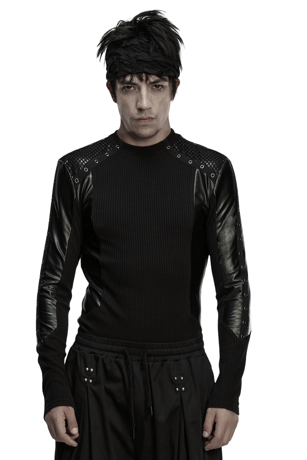 Cyberpunk Top with Metal Studs and Mesh Accents