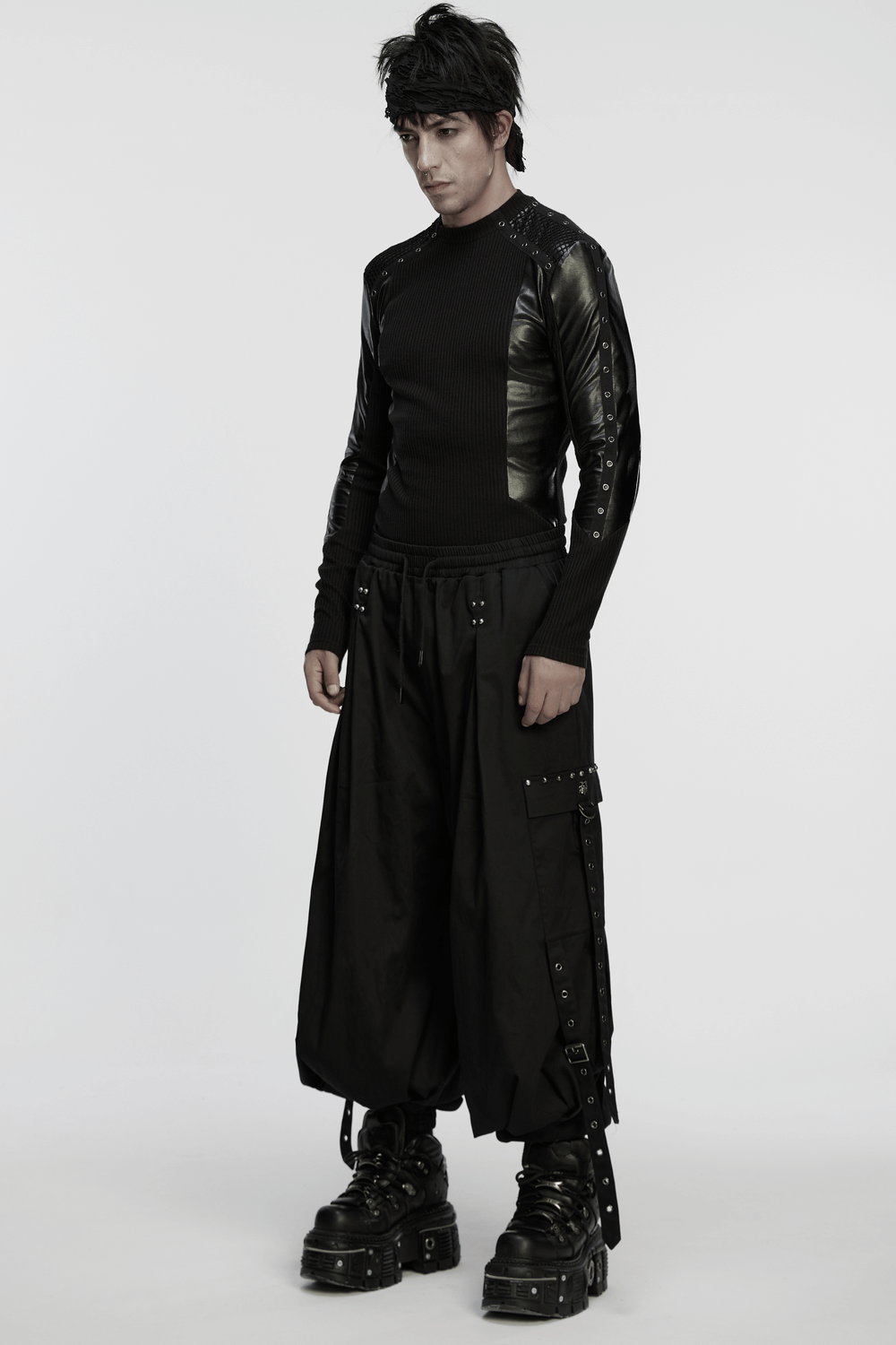 Cyberpunk Top with Metal Studs and Mesh Accents