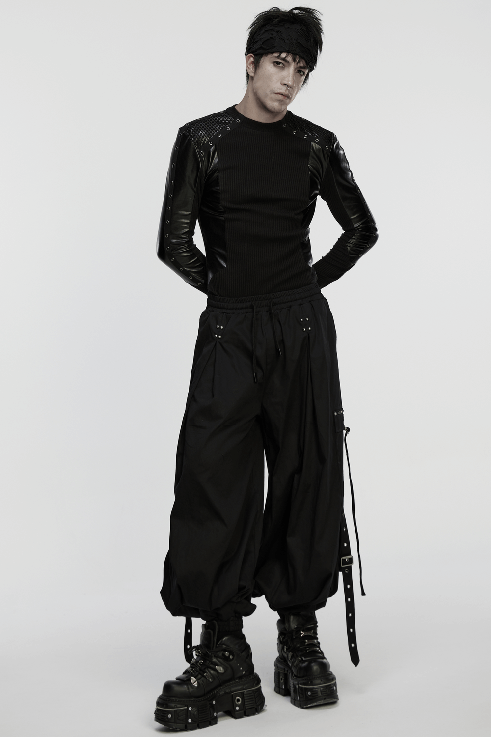 Cyberpunk Top with Metal Studs and Mesh Accents