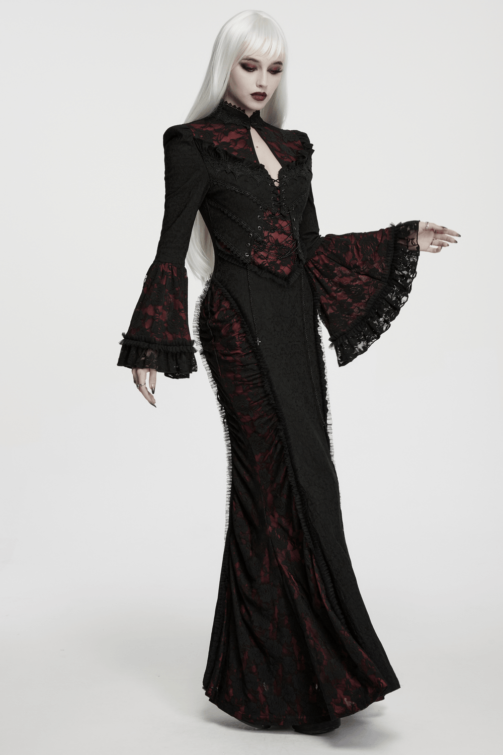 Dark Contrasting Gothic Lace Dress with Ruffles