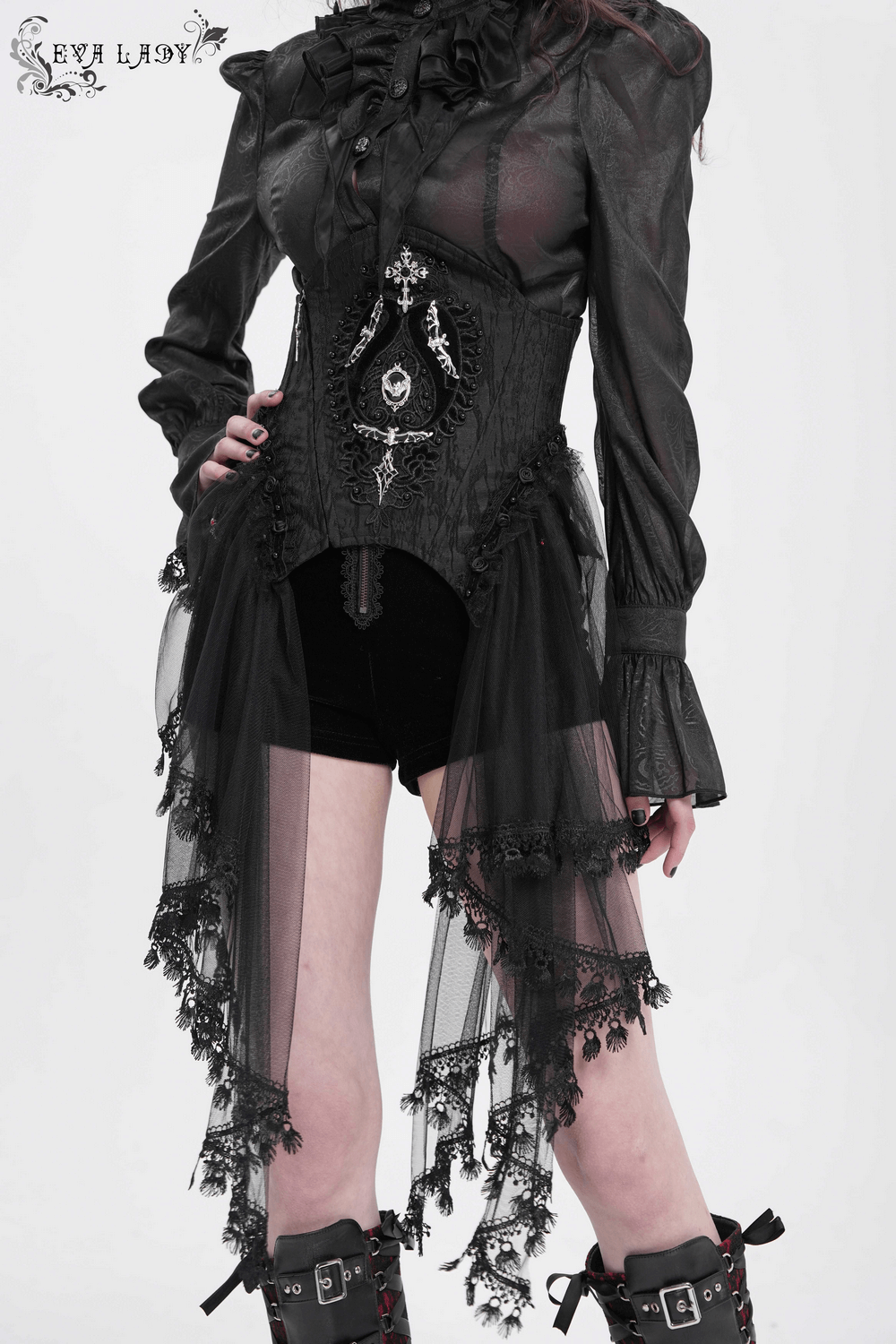Dark Elegance Underbust Corset with Tulle and Lace