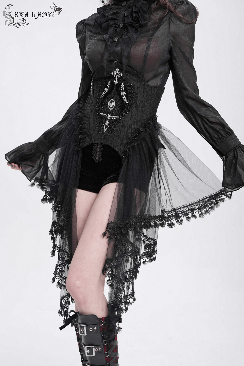 Dark Elegance Underbust Corset with Tulle and Lace