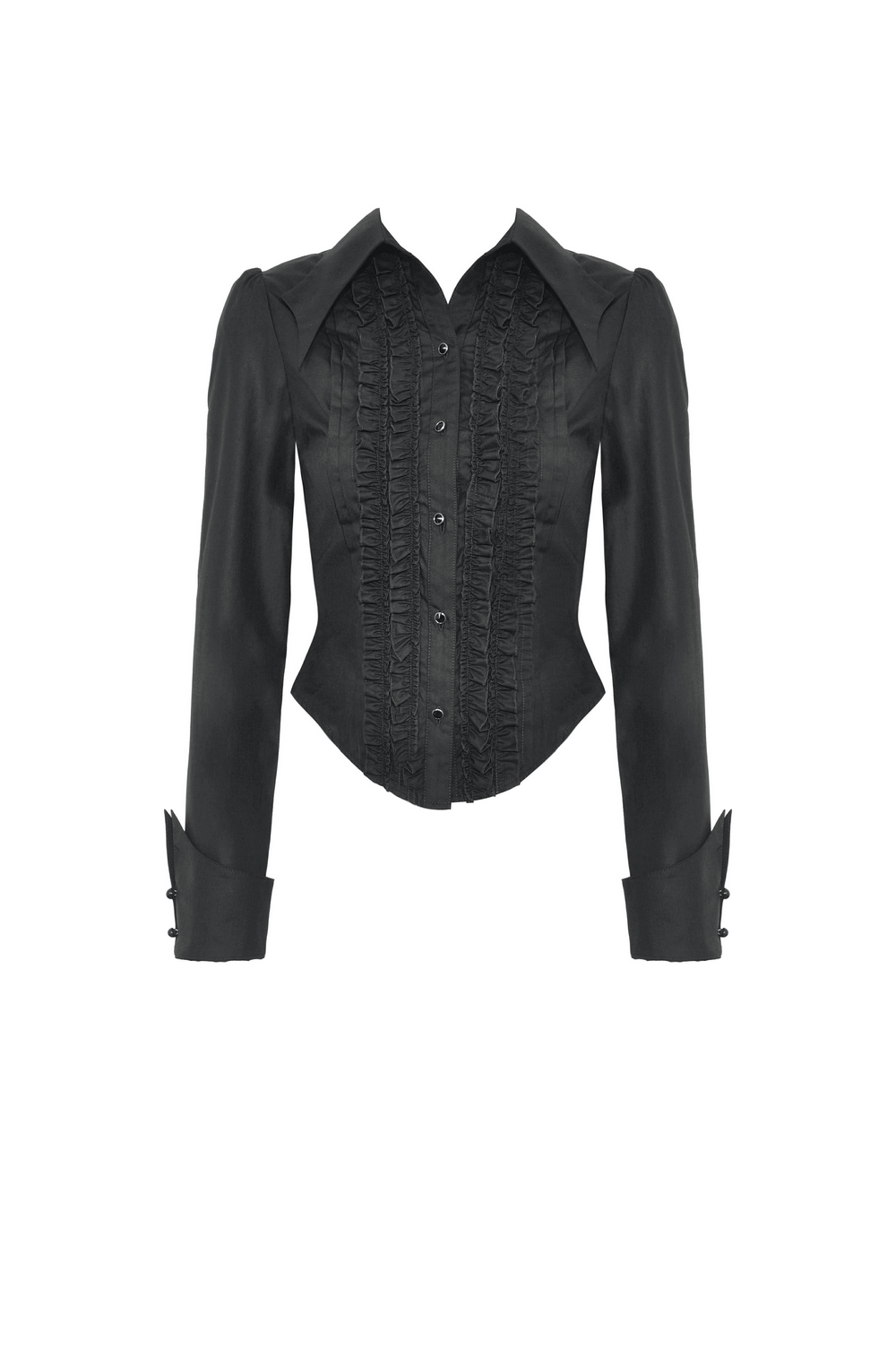 US SALE of Dark Gothic Buttons Ruffle Blouse With Long Sleeves