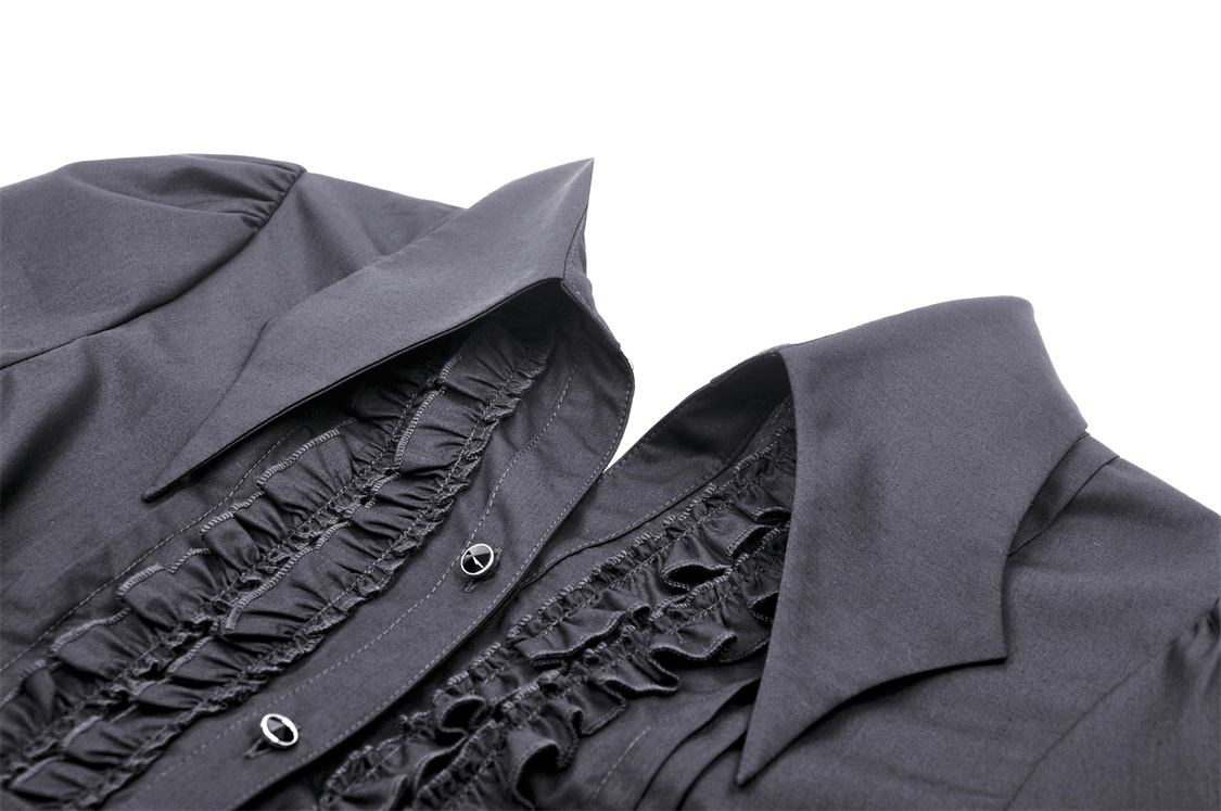 US SALE of Dark Gothic Buttons Ruffle Blouse With Long Sleeves