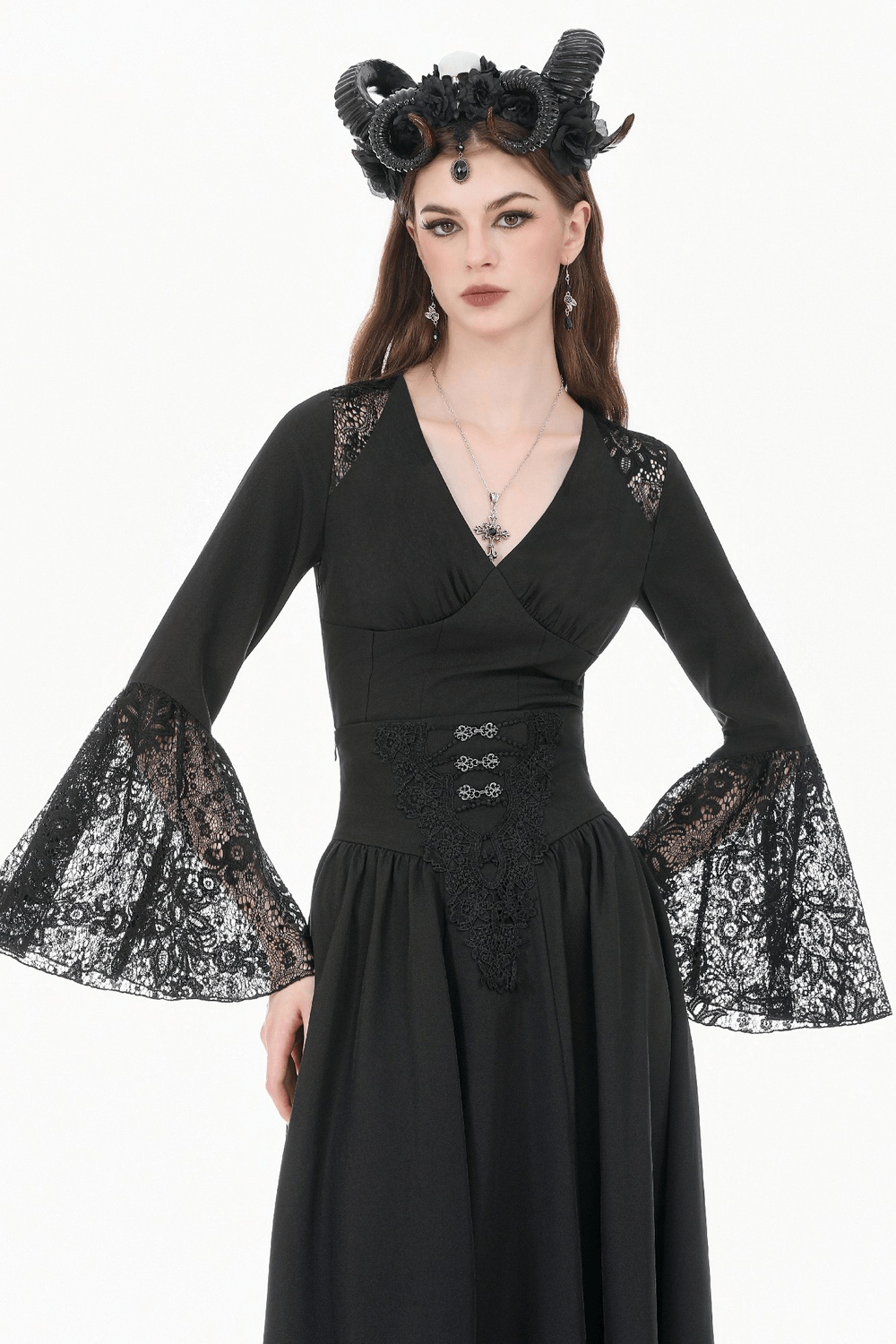 Dark Gothic High Waist Maxi Skirt with Lace Accent