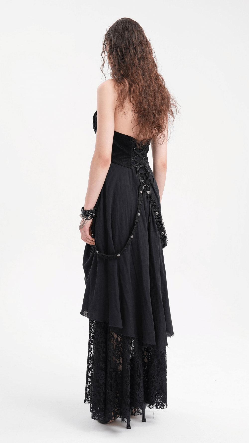 Dark Gothic Layered Dress with Lace and Corset Details