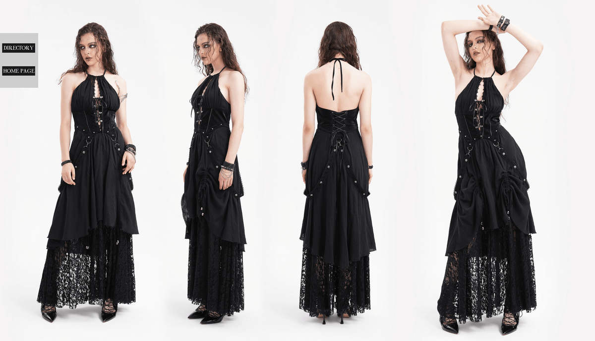 Dark Gothic Layered Dress with Lace and Corset Details