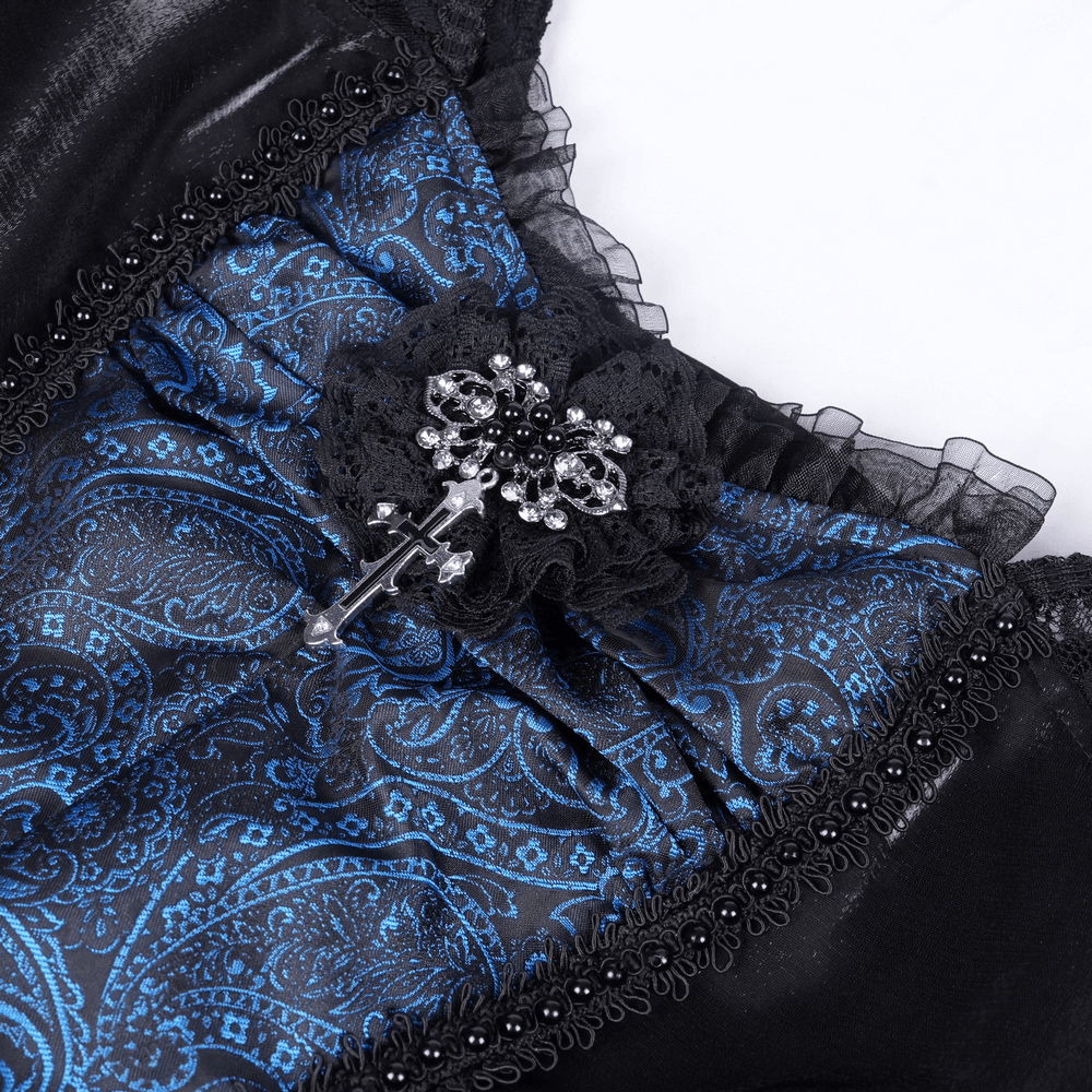 Gothic Lace and Satin Off-Shoulder Dress with Cross Detail