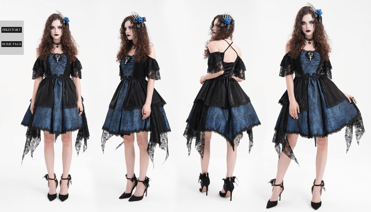 Gothic Lace and Satin Off-Shoulder Dress with Cross Detail