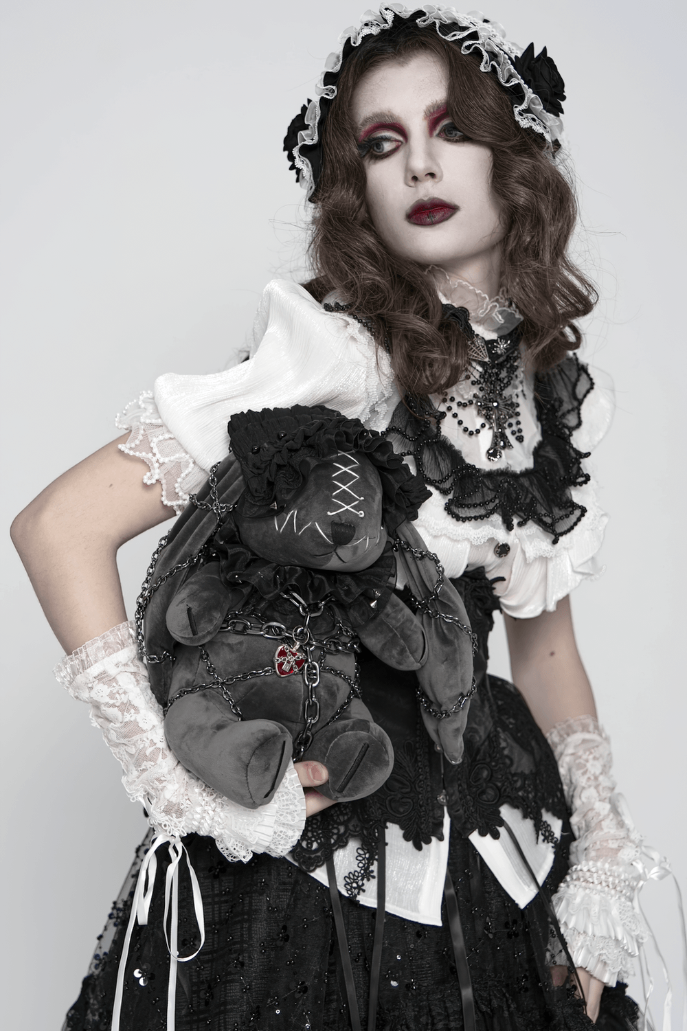 Dark Gothic Plush Bunny with Chains and Ruffles