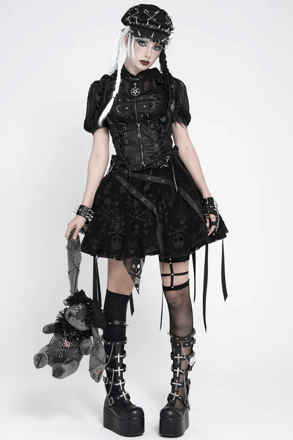 Dark Gothic Plush Bunny with Chains and Ruffles