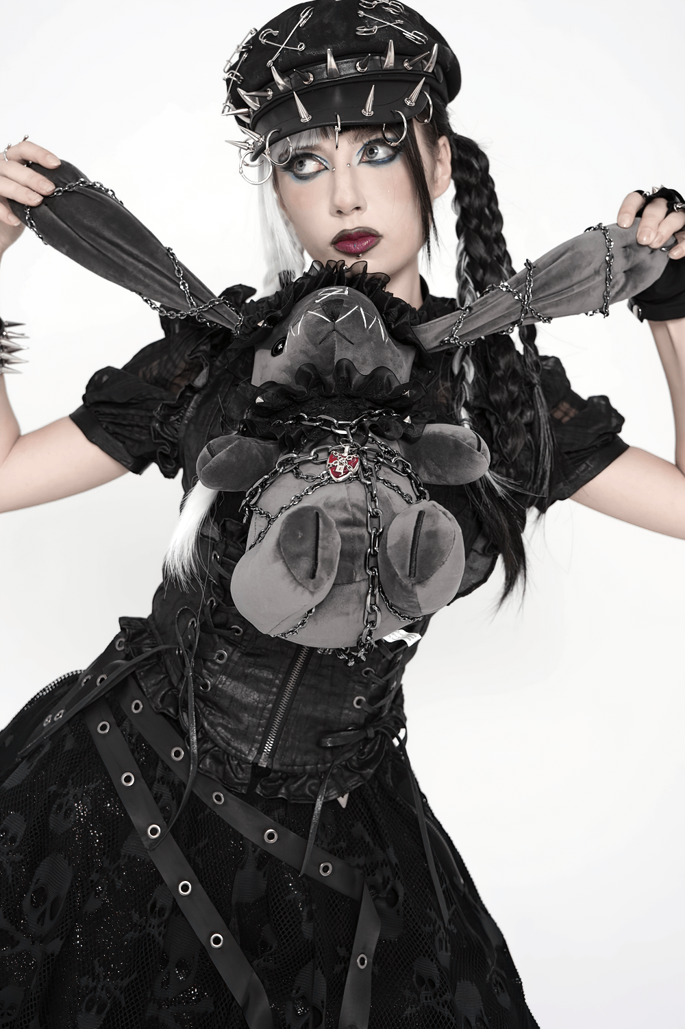 Dark Gothic Plush Bunny with Chains and Ruffles