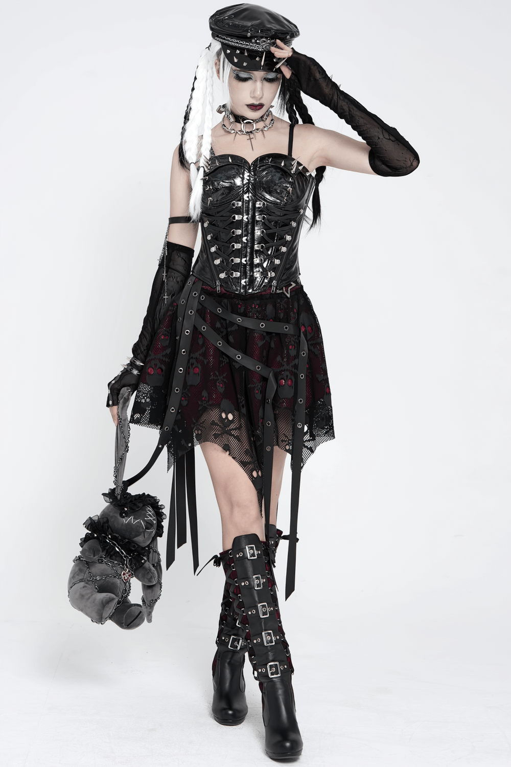 Dark Gothic Plush Bunny with Chains and Ruffles