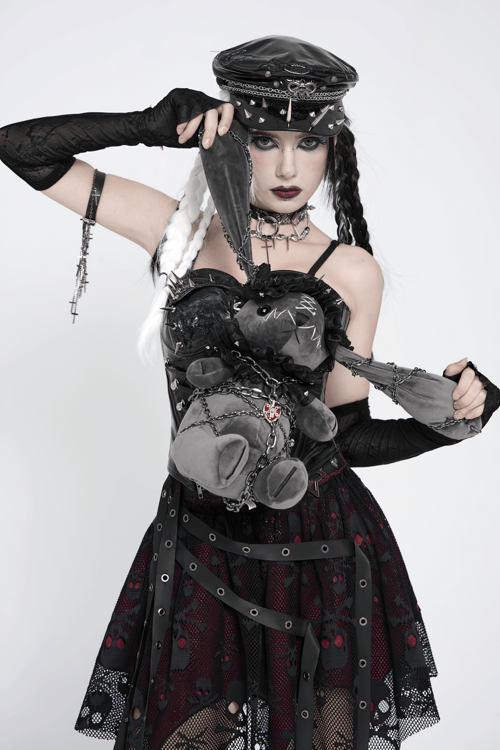 Dark Gothic Plush Bunny with Chains and Ruffles