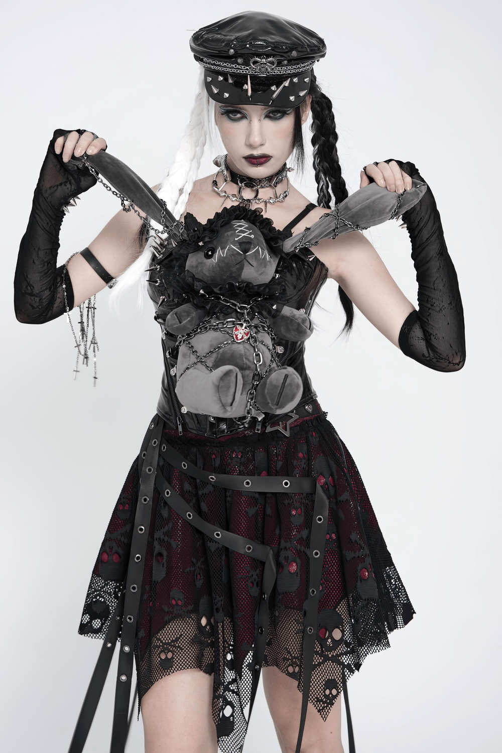 Dark Gothic Plush Bunny with Chains and Ruffles