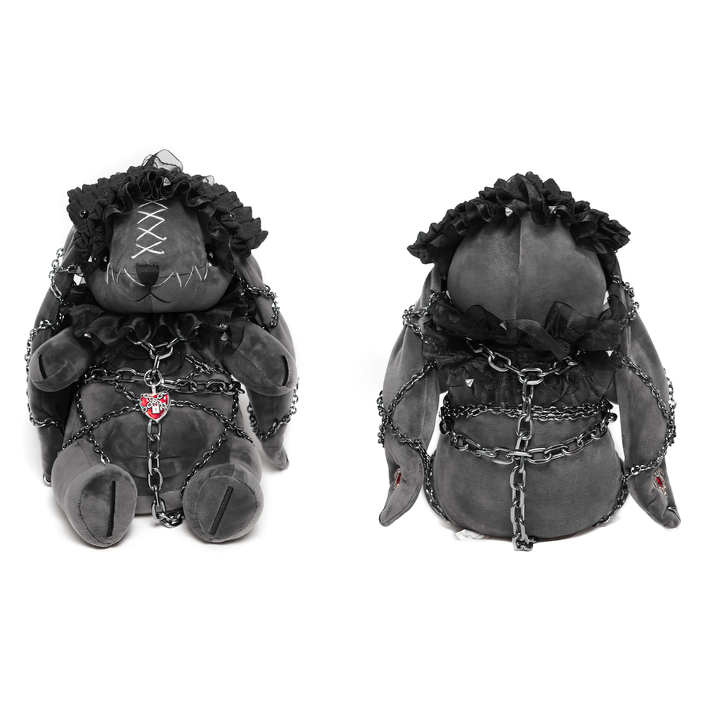 Dark Gothic Plush Bunny with Chains and Ruffles