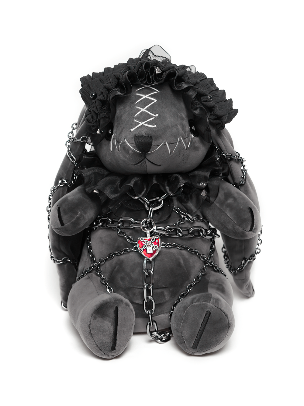 Dark Gothic Plush Bunny with Chains and Ruffles