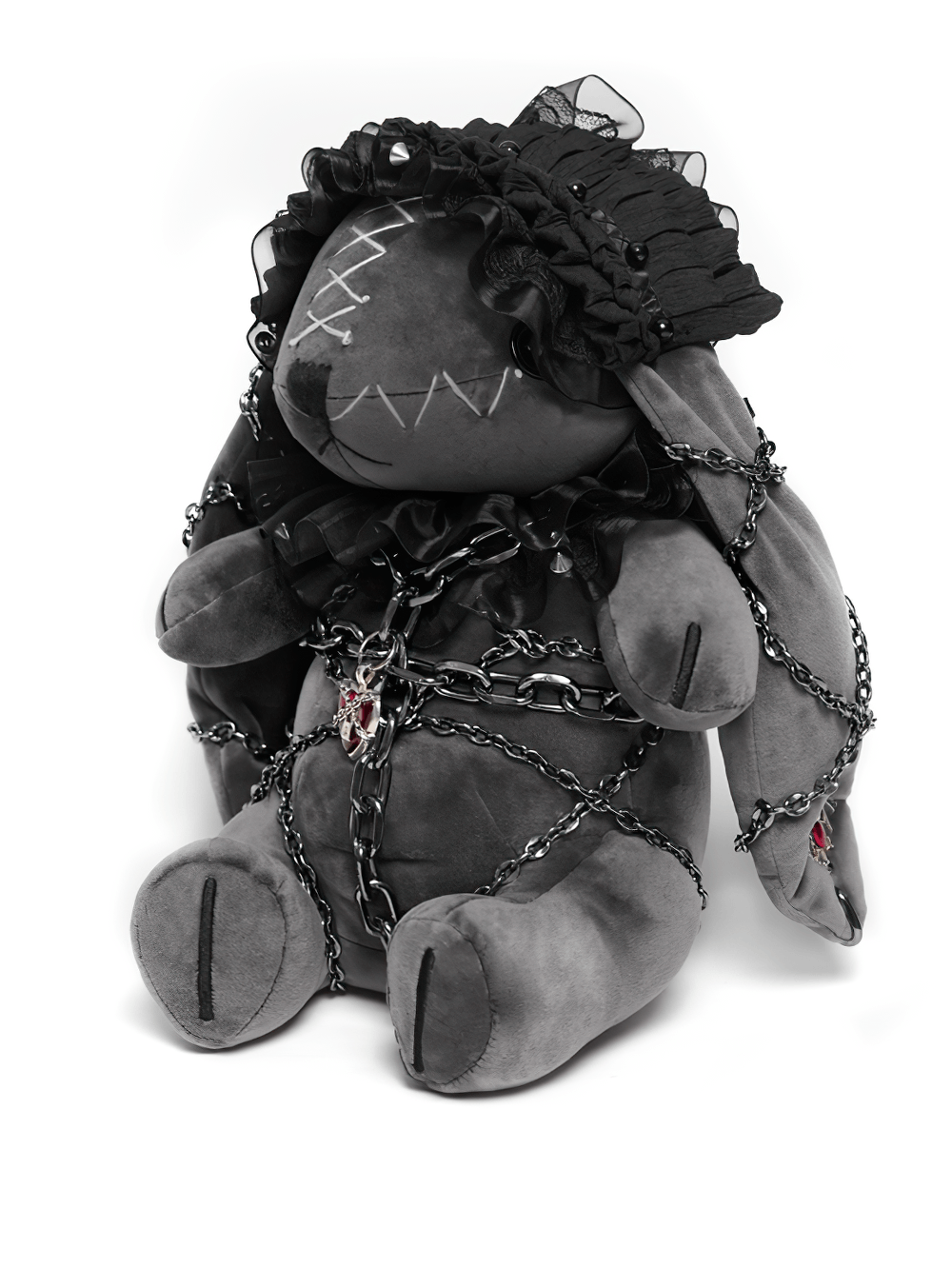 Dark Gothic Plush Bunny with Chains and Ruffles