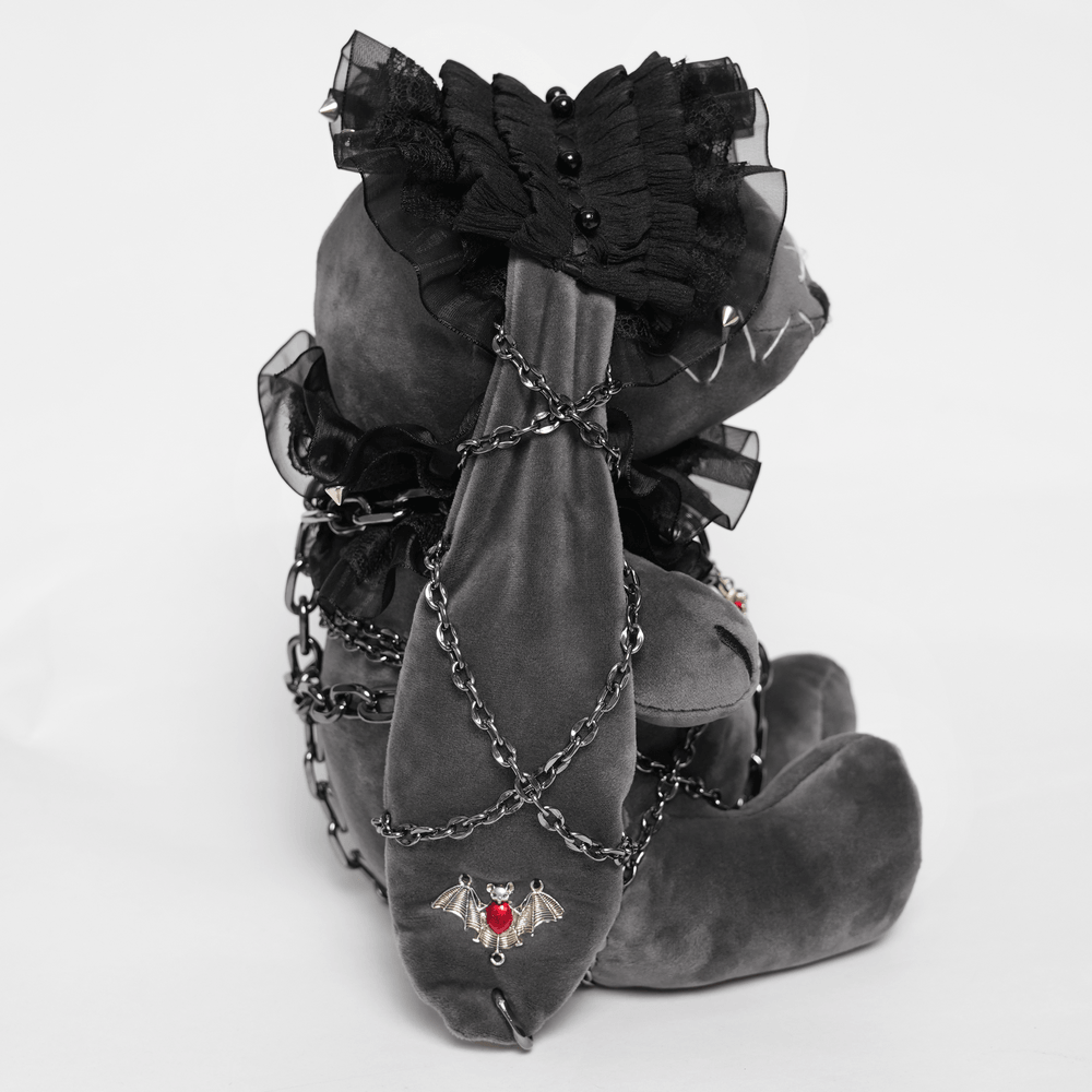 Dark Gothic Plush Bunny with Chains and Ruffles