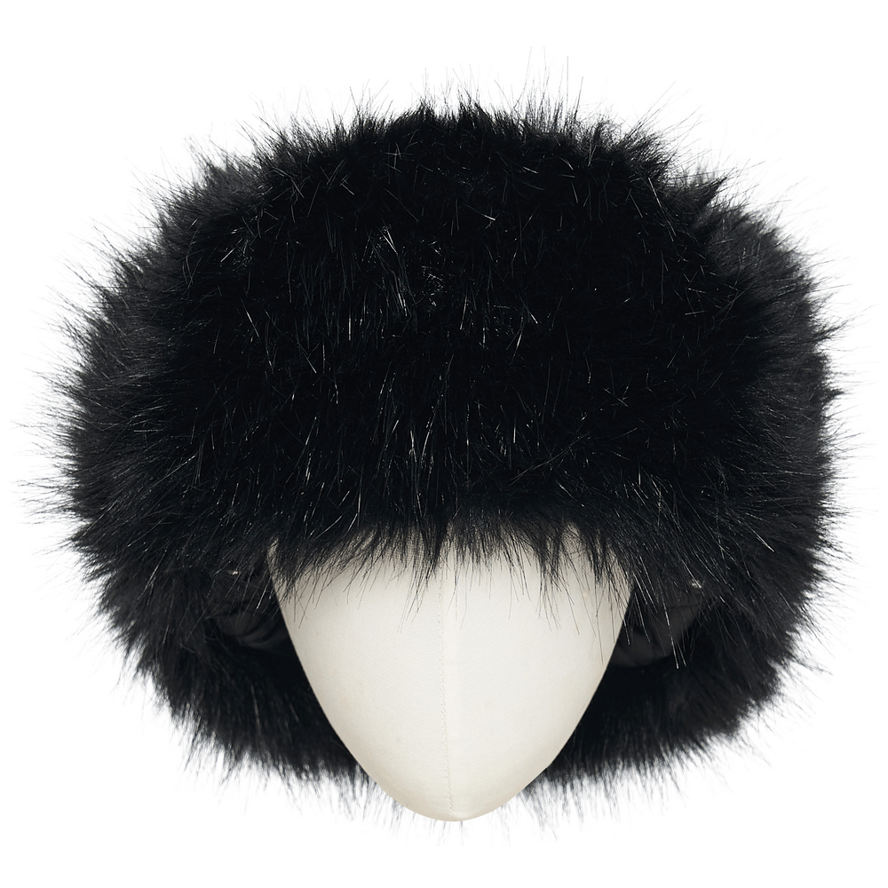 Dark Plush Punk Hat with Ear Protection and Metal Accents