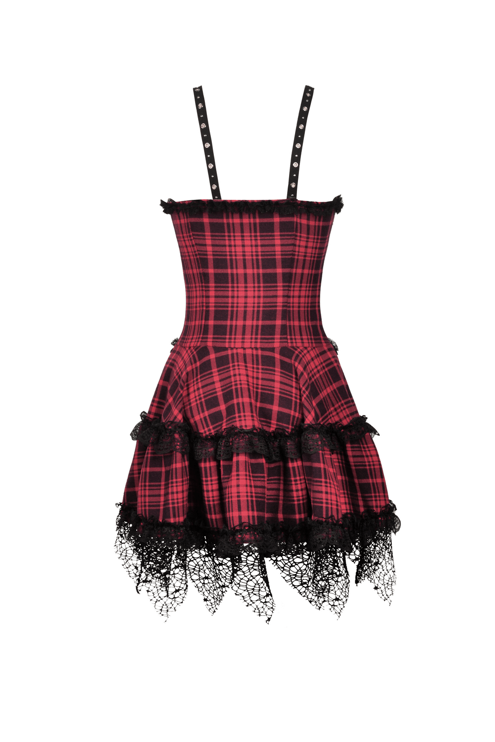 Dark Punk Studded Mini Dress with Black Lace - Goth Emo Grunge