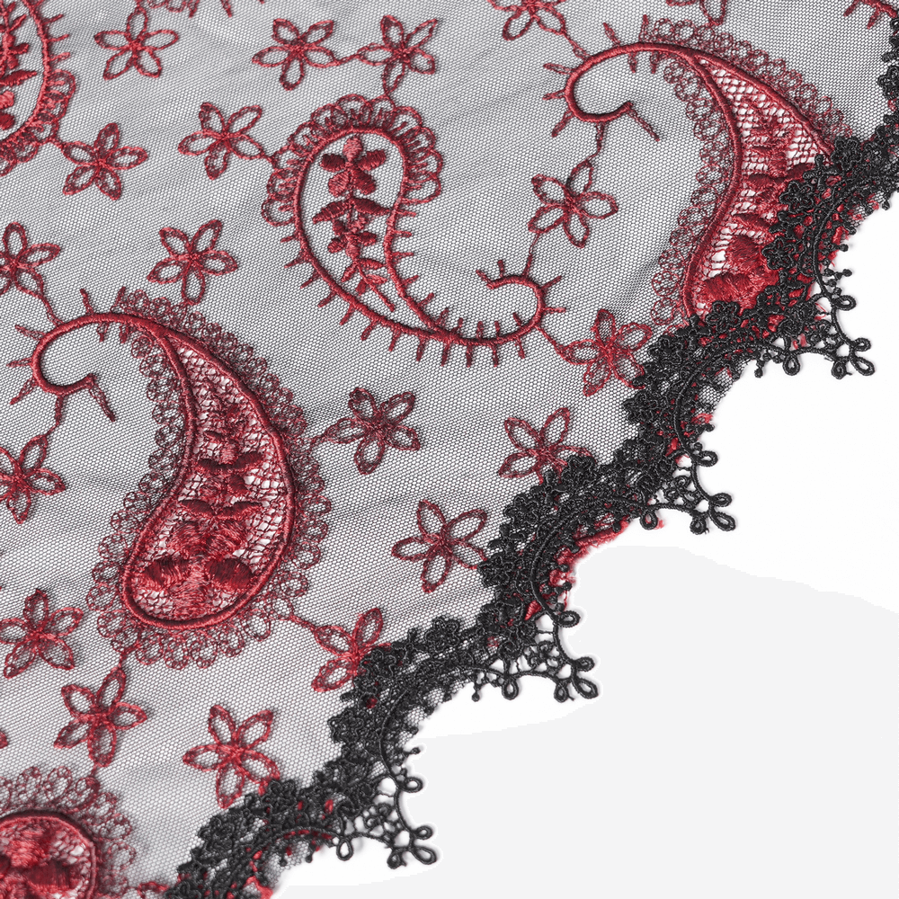 Dark Romantic Embroidered Veil with Skull Pendant and Roses