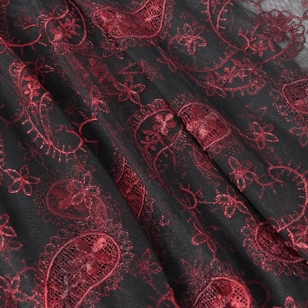 Dark Romantic Embroidered Veil with Skull Pendant and Roses