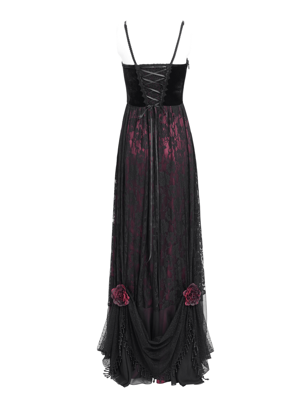 Dark Romantic Gothic Gown with Floral Lace and Corset Back