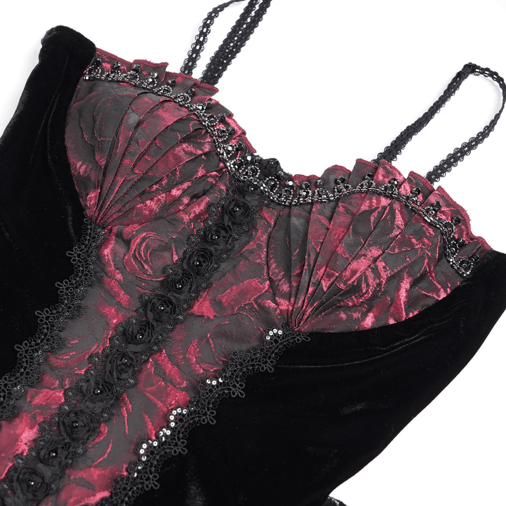 Dark Romantic Gothic Gown with Floral Lace and Corset Back