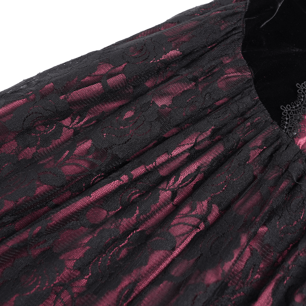 Dark Romantic Gothic Gown with Floral Lace and Corset Back