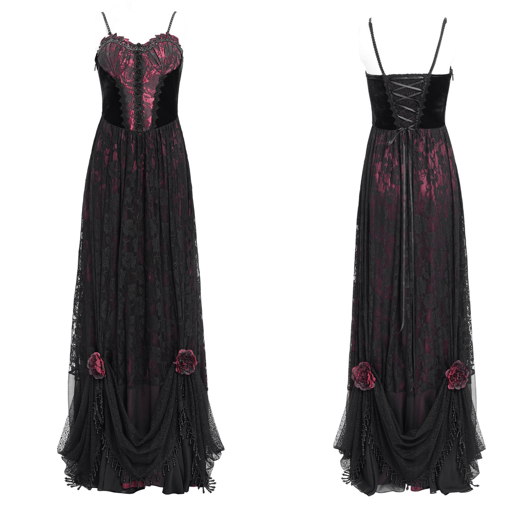 Dark Romantic Gothic Gown with Floral Lace and Corset Back