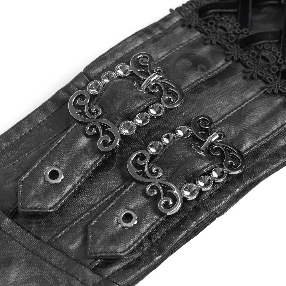 Dark Romantic Lace Maxi Skirt with Corset Waist and Ruffles