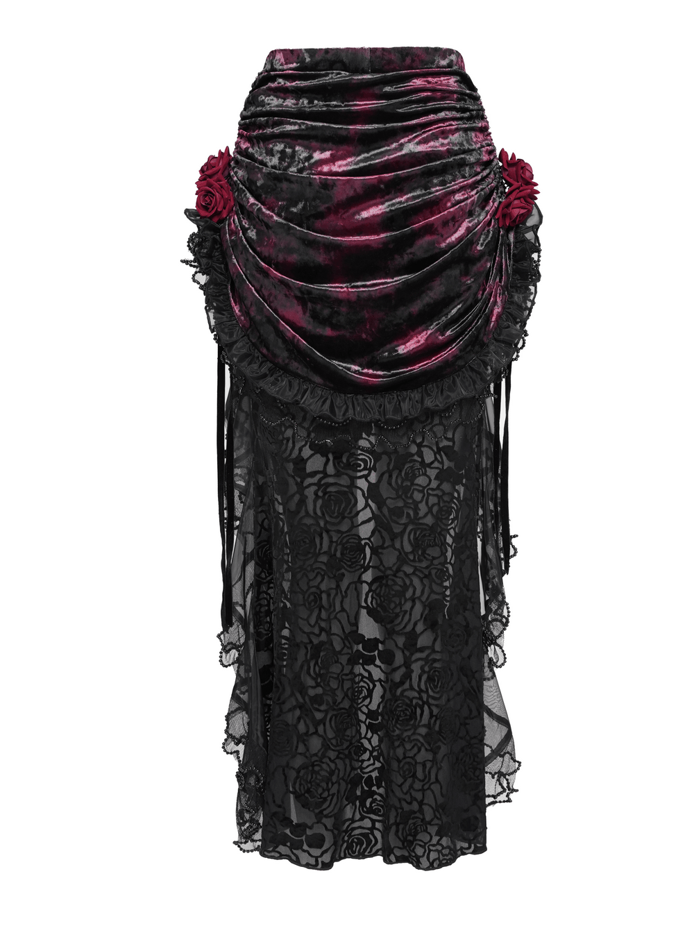 Dark Romantic Lace Maxi Skirt with Corset Waist and Ruffles