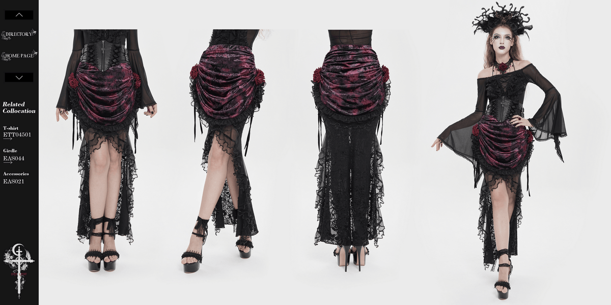 Dark Romantic Lace Maxi Skirt with Corset Waist and Ruffles