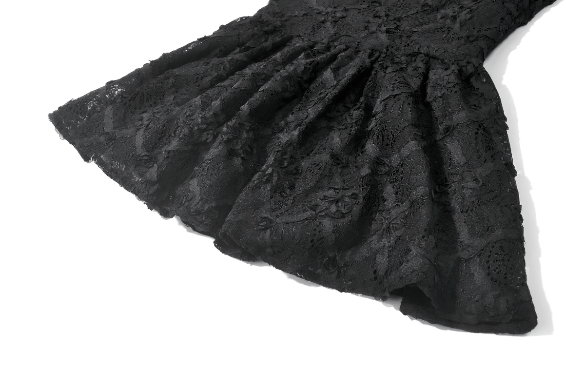 Dark Romantic Lace Mini Dress with Corset Waist and Cross