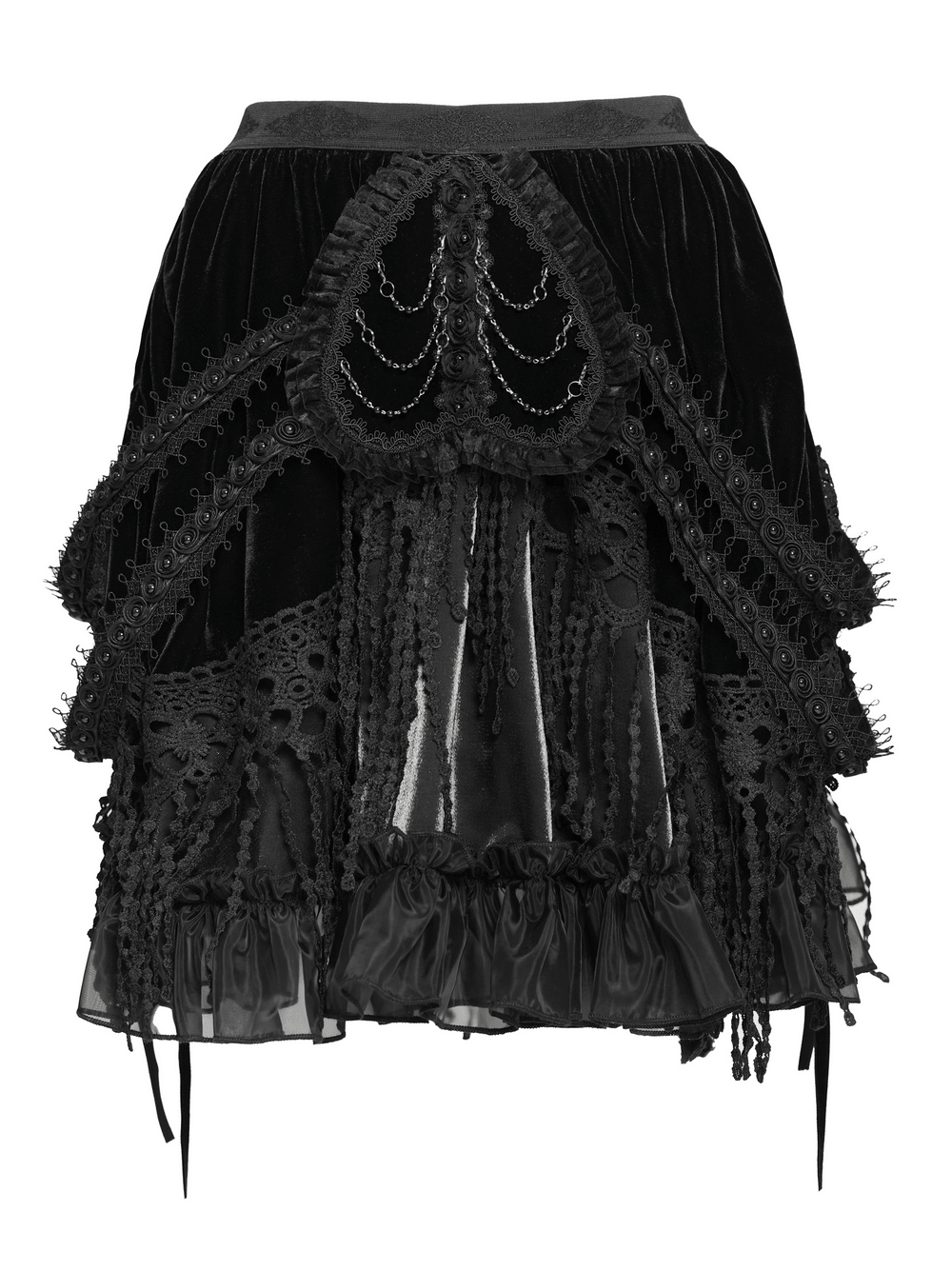 Dark Romantic Layered Velvet Lace Skirt with Chains