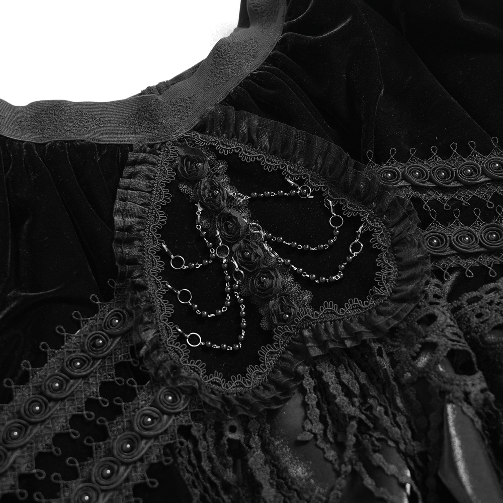 Dark Romantic Layered Velvet Lace Skirt with Chains