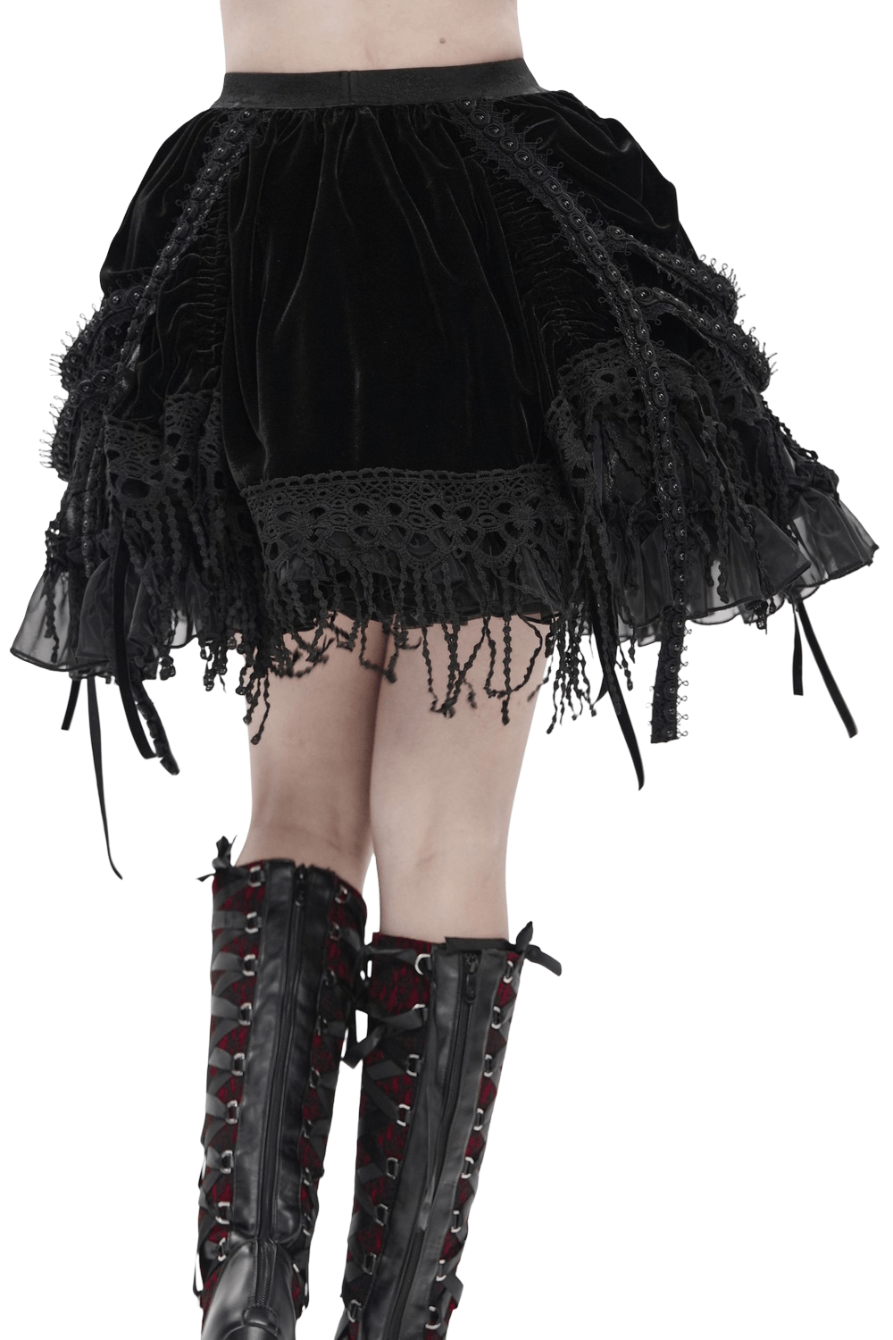 Dark Romantic Layered Velvet Lace Skirt with Chains