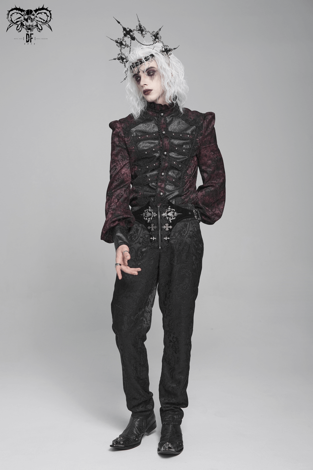 Dark Romantic Shirt with Ruffled Collar and Buttons