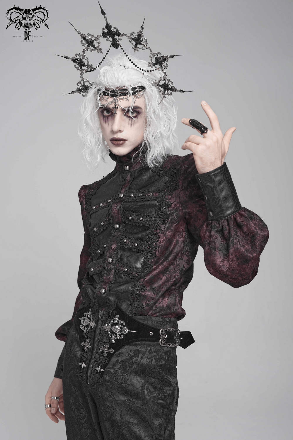 Dark Romantic Shirt with Ruffled Collar and Buttons