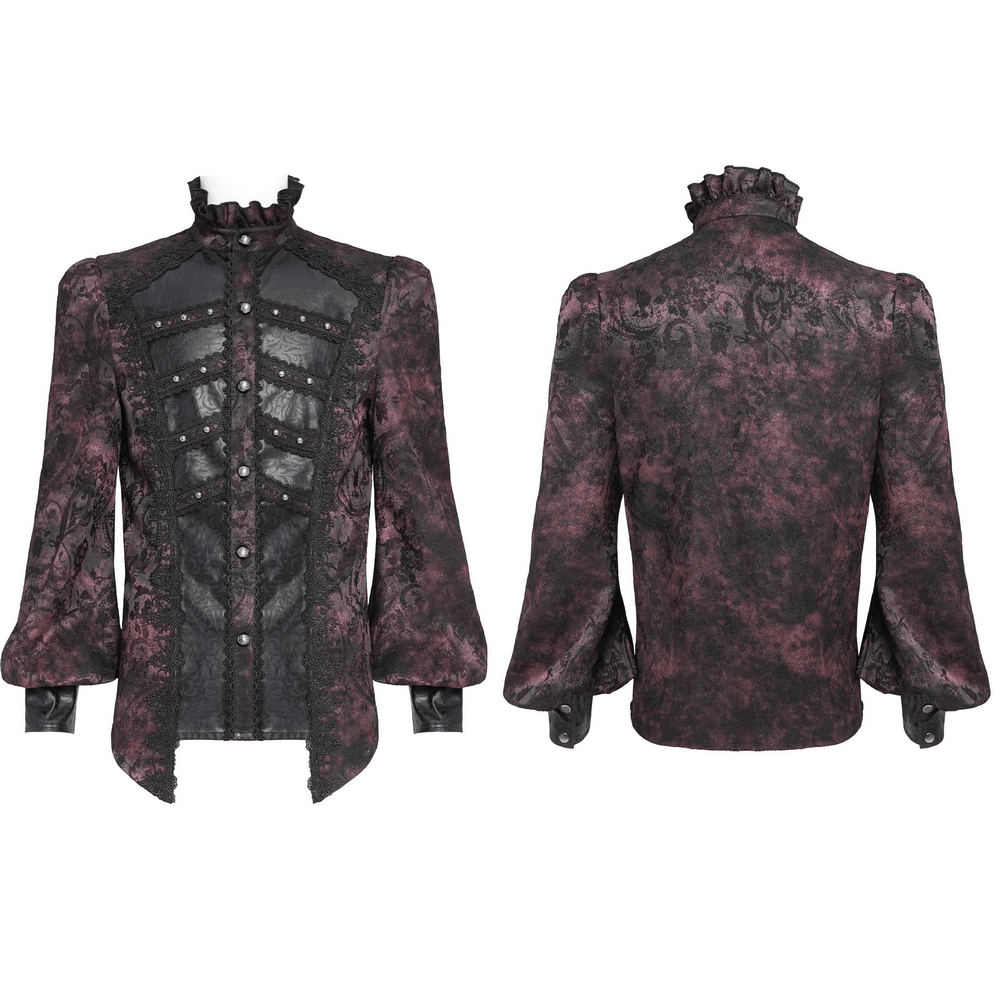 Dark Romantic Shirt with Ruffled Collar and Buttons